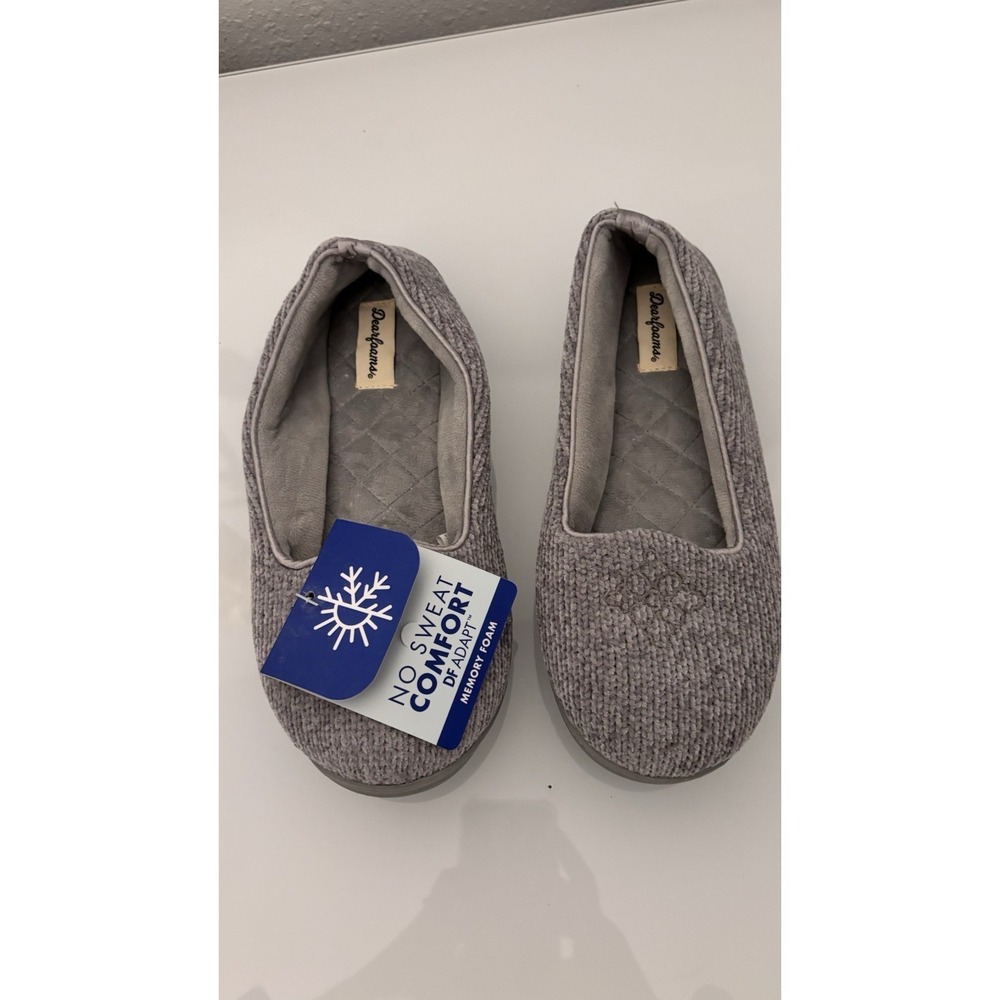 Dearfoams Womens Gray Memory Foam Slippers No Sweat Comfort Knit 7-8 NWT